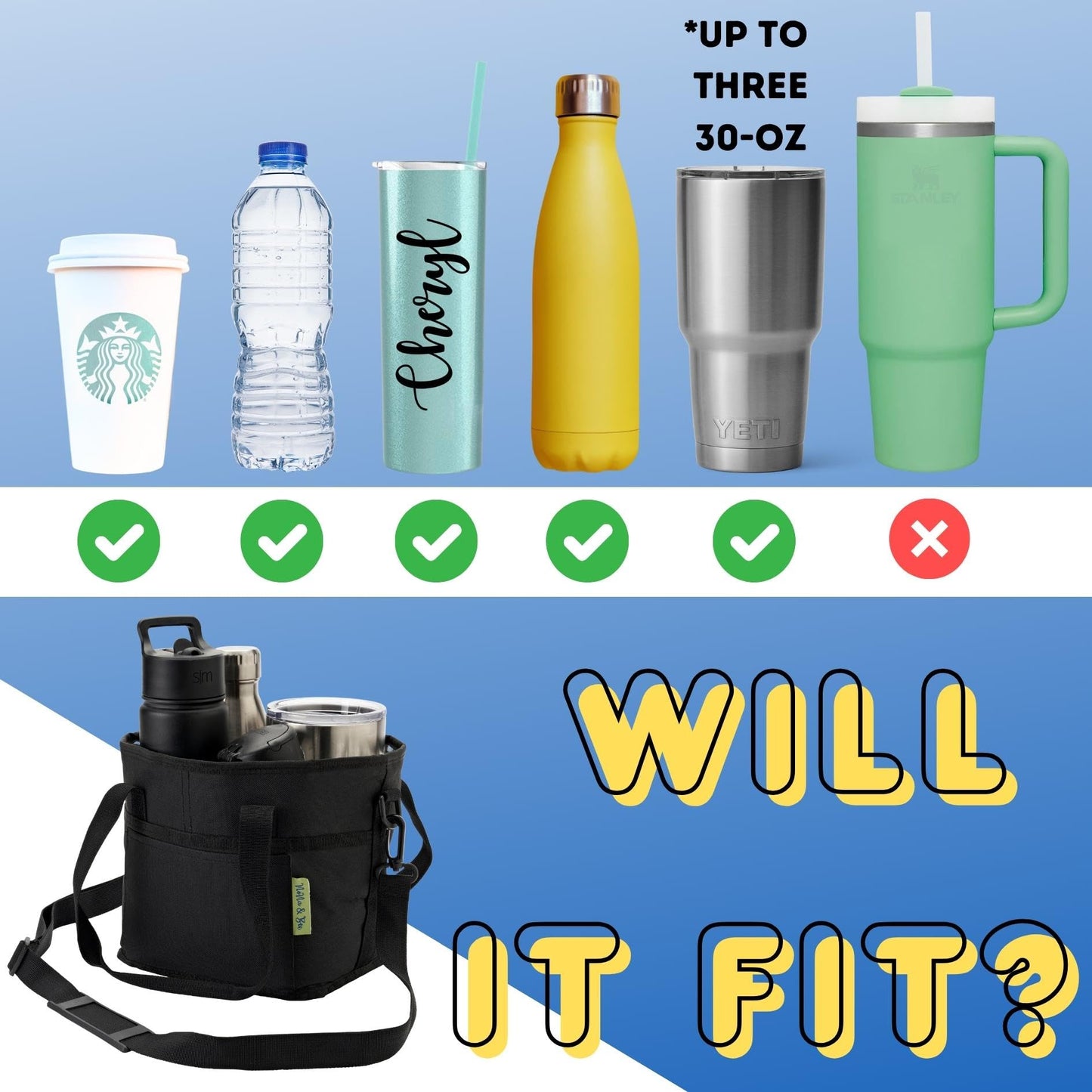 Family Size 4 Compartment Drink Bag, Multiple Tumbler Carrier Caddy